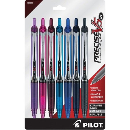 PRECISE Rolling Ball Pens, Retractable, 0.5mm Tip, 7/PK, AST PK PIL26095